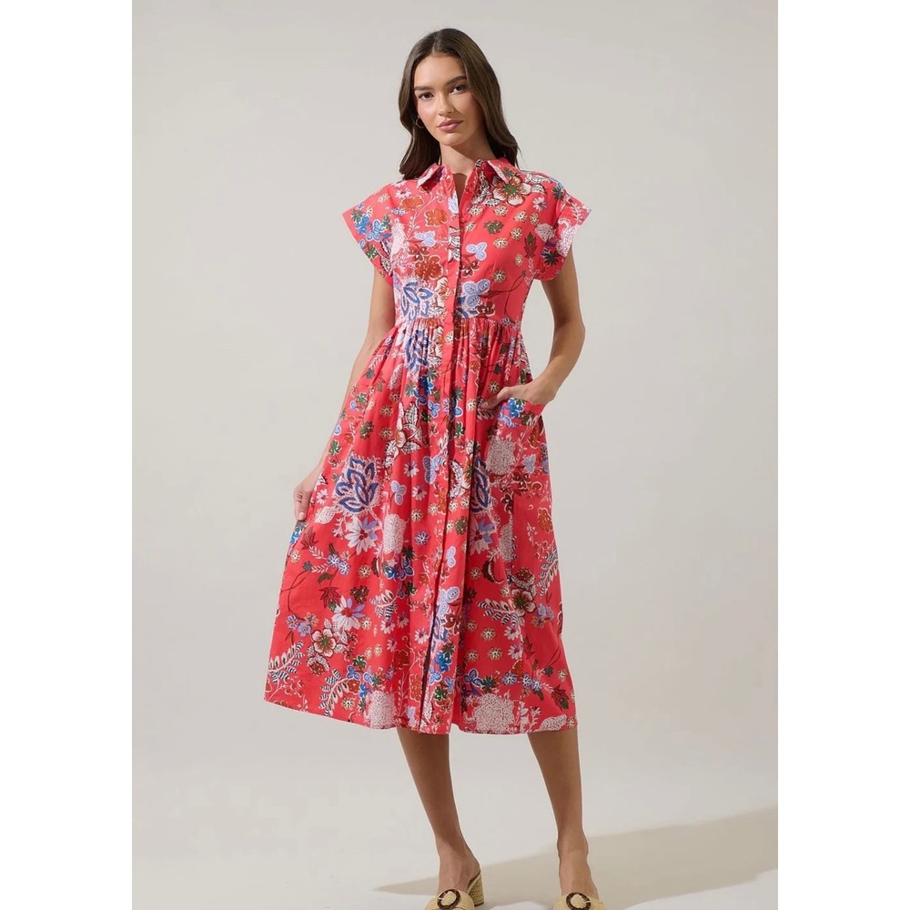 Sugar Lips Oreanna Floral Grenola Button Up Midi Dress Size Small